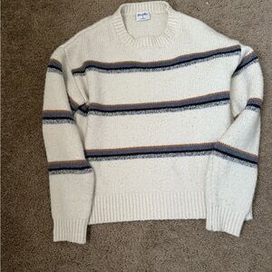 Others Follow Cream and Navy Striped Crewneck Sweater